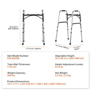 Deambulatore Pieghevole in Alluminio Leggero a 2 Pulsanti, Altezza Regolabile su 8 Livelli, Maniglie Resistenti, Attrezzatura per Mobilità - Product Image 4