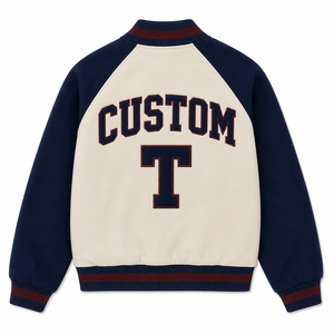 Blouson universitaire pour homme bleu marine avec lettre T brodée, style décontracté, coupe classique, vêtement d'extérieur d'automne, service OEM, 100% coton, col montant - Product Image 2