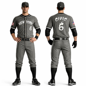 Custom Pinstripe Baseball Uniform Grey Black Vintage Style Jersey Pants Set Men Team Sportswear OEM Wholesale - Product Image 1
