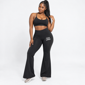 <b>Flared</b> Leg Yoga <b>Leggings</b> High Waist Solid Black Full Length Elastic Waist Heat Transfer Printing Oem Service - Product Image 1