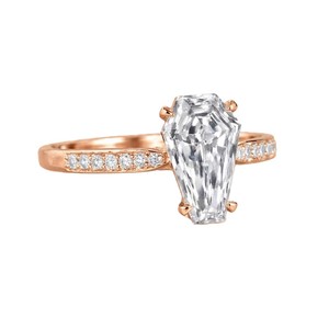 Anillo de Compromiso de Oro Sólido de 10K, 14K, 18K con Diamantes Cultivados en Laboratorio, Corte Ataúd y Redondo, Certificado IGI, Joyería Fina Moderna y Perfecta - Product Image 3