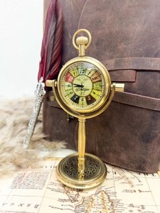 Antique Style Nautical Brass <b>Desk</b> <b>Clock</b> Round Analog Tabletop Timepiece for Home Office Decoration - Product Image 4