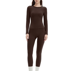 Conjunto de Top de Yoga sin Mangas con Cuello Redondo y Leggings de Cintura Media, Color Sólido, Largo Completo, Spandex/Nylon, 2 Piezas, Tallas Grandes, Secado Rápido - Product Image 5