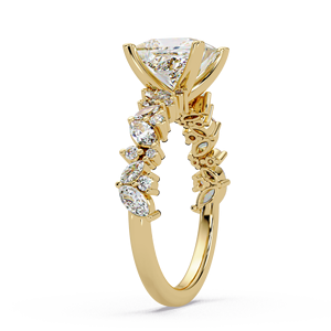Vintage Princess Cut Lab Grown Diamond Engagement <b>Rings</b> 14K Pure Gold Cluster Matching Set Anniversary Band For Women Jewelry - Product Image 3