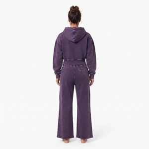 Conjunto Casual de Fabricación al por Mayor para Mujer: Top Corto con Cremallera Completa, Mangas Largas, Hombros Caídos y Sudadera con Capucha, y Pantalones Jogger de Pierna Ancha con Lavado Ácido - Product Image 2