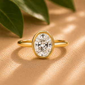 Anillo de Compromiso Minimalista con Bisel Ovalado y Diamante Cultivado en Laboratorio de 1.0ct 2.0ct 3.0ct, Oro Amarillo de 14K, Certificado IGI, Joyería Personalizada - Product Image 1