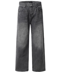 Pantalon en jean vintage délavé pour homme, style crayon, effet moustaches, tendance - Product Image 1