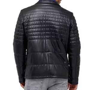 2025 New Wholesale Custom <b>Genuine</b> <b>Leather</b> <b>Jacket</b> for Men Unisex Pure <b>Leather</b> with Canvas Front Logo Direct - Product Image 5