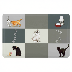 Salvamanteles Gris de 44 x 28 cm con Diseño de Gatos en Patchwork para Comederos y Bebederos de Mascotas - Product Image 2