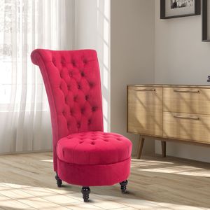 Poltrona Retrò Rosso Cremisi con Bottoni Trapuntati, Design Regale, Imbottitura Spessa e Gambe in Legno di Gomma - Product Image 2