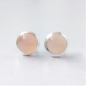 Pendientes de Plata de Ley 925 con Elegante Cuarzo Rosa Natural en Forma de Cabujón Redondo, Joyería para Aniversario, Boda o Fiesta - Product Image 2