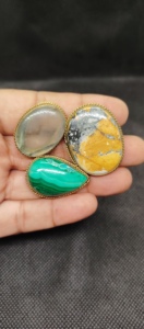 AAAAA Quality Natural Mixed Stone Grooved Pendants Lapidary's Choice Jasper Maligano Malachite Brass Metal Stones Charms - Product Image 5