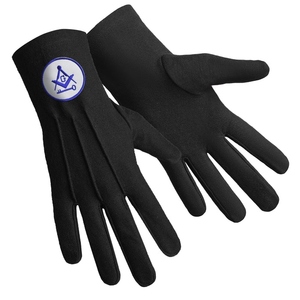 International Masons Black Cotton Gloves with <b>Square</b> and Compass G and <b>Key</b> Embroidery - Product Image 2