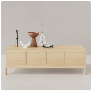 Minimalist Solid Wood Living Room <b>Cabinet</b> with 4 Flat Panel Doors Modern Storage Furniture for Home Decor - Product Image 3