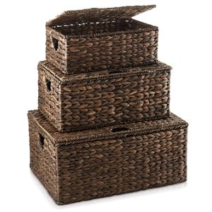 High Quality Eco-Friendly Rustic Water Hyacinth Set 3 Woven Multifunction <b>Storage</b> <b>Baskets</b> Lid Multi-Purpose Customized Color - Product Image 5