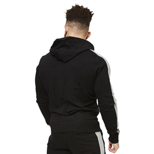 Custom Men’s Black Tracksuit Full <b>Zip</b> <b>Hooded</b> Jacket Grey Contrast Stripe Jogger Pants Two Piece Sportswear Streetwear Set - Product Image 4