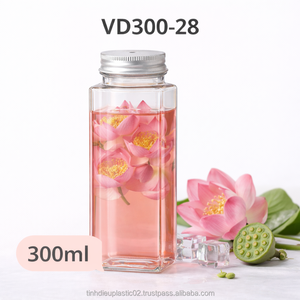 300ml Square PET Plastic <b>Bottle</b> with Screw Lid 55mm Neck for Juice Tea <b>Coffee</b> Beverages Exported to Asia and America - Product Image 4