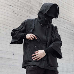 Multi Pocket <b>Punk</b> Style Mens Techwear Hooded Streetwear Custom logo Windbreaker <b>Jacket</b> Black Techwear Buckled Zip Cargo <b>Jacket</b> - Product Image 4