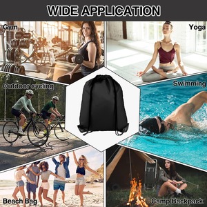 Custom Polyester <b>Drawstring</b> <b>Backpack</b> Bulk Gym Sack With PU Leather Corners Lightweight Foldable Travel Sports Bag For Men Women - Product Image 5