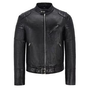 Veste de moto en cuir synthétique 100% de qualité supérieure pour hommes, col montant, logo sur le devant, imperméable, coupe-vent, pour l'hiver - Product Image 1