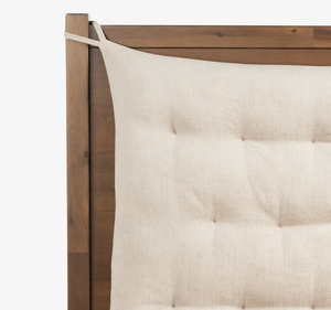 Cadre de lit moderne en teck massif avec tête de lit capitonnée, lit plateforme minimaliste, mobilier de chambre à coucher, taille King, garantie 3 ans - Product Image 6