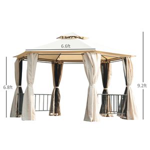 Gazebo da Giardino 13x13 con Doppio Tetto Esagonale, Struttura in Acciaio Solido e Tende a Rete per Esterni - Product Image 5