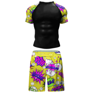 Ensemble T-shirt et pantalon de rashguard MMA personnalisé, uni, avec coutures apparentes et effet délavé pour hommes, pour la boxe, le Muay Thai, le kickboxing, le Jiu-Jitsu et les vêtements de sport - Product Image 1