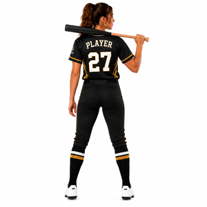 Conjunto de Uniforme de Softbol Personalizado para Mujer 2026, Negro y Dorado, Impresión por Transferencia de Calor, Antibacteriano, 100% Poliéster, Absorbe la Humedad - Product Image 3