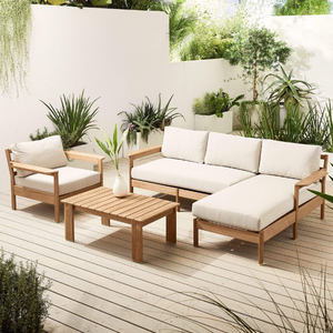 Juego de Muebles de Madera de Diseño Moderno con Cojines Suaves Impermeables para Decoración del Hogar y Jardín - Product Image 6