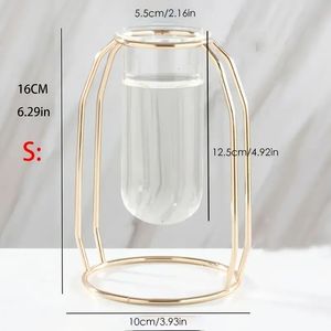 Vase en verre créatif pour hydroponie avec cadre métallique pour la décoration de la maison et du bureau - Jardinière pour tulipes, roses, branches - Product Image 2