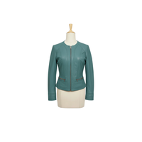 Veste en cuir de mouton tissé courte pour femme, coupe-vent, imperméable, élégante, col rond, vente en gros, haute qualité