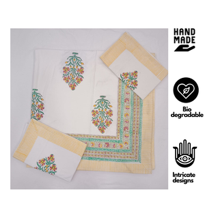 Premium Indian Artisanal Hand <b>Block</b> Printed Pure Cotton Classic Floral <b>Bed</b> Sheet Set King Size Soft Breathable Durable Hospital - Product Image 2