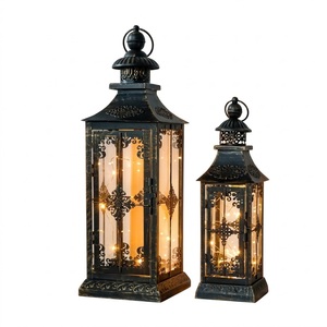 Antique <b>Silver</b> Contemporary Hanging <b>Lantern</b> Candle Holder Stand For Indoor Outdoor Home Decor Iron And Glass Hurricane Lamp - Product Image 2