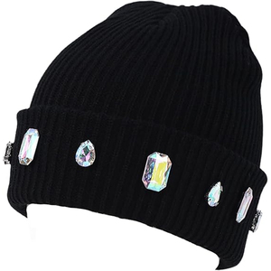 Wholesale Black Crystal Studded Beanie Hat Ribbed Knit <b>Winter</b> <b>Cap</b> Soft Warm Unisex Custom Logo Skull Hat - Product Image 1