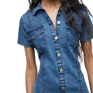 Robe en jean décontractée pour femmes avec boutons, qualité supérieure, fabrication OEM ODM directe d'usine - Product Image 4