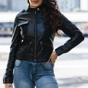 Nuevas Chaquetas Negras Personalizadas al por Mayor con Logotipo para Mujer, Chaqueta Vintage para Invierno, Abrigos de Cuero Elegantes, Chaqueta Bomber Genuina, Ropa Urbana - Product Image 5