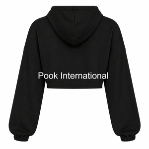 Sweat à capuche court imprimé Delta pour femme, noir, tricoté, manches longues, épaules tombantes, tenue décontractée d'hiver - Product Image 4