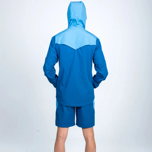 Ensemble de survêtement pour homme avec blocs de couleur, short sportif à capuche entièrement zippé avec poches latérales, en polyester léger, idéal pour l'été - Product Image 2