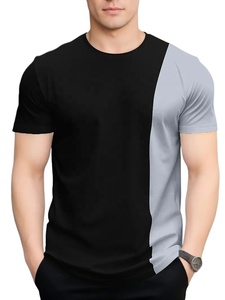 T-shirt décontracté bicolore pour homme Tissu tricoté 100% coton Motif solide Logo avant Design - Product Image 3