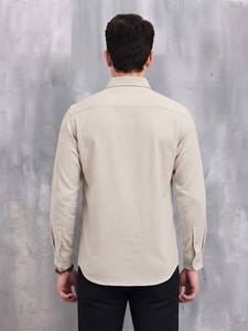 เสื้อเชิ้ตผู้ชายสีงาช้าง แขนยาว ปกคอปก ผ้าป๊อปลินคอตตอน ยับยาก สวมใส่สบายๆ สำหรับฤดูร้อน - Product Image 3