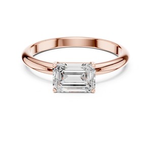 Bague de luxe en or massif 14 carats avec diamant de laboratoire taille émeraude 1 carat, bijou raffiné, solitaire moderne pour fiançailles et mariage - Product Image 1