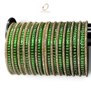 Modern Green Aluminium Metal Kashmiri Bangles Set Decorative Glitter 18K Gold Plated <b>Crystal</b> Rhinestone <b>Women</b> Wedding Wholesale - Product Image 1