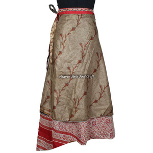 Faldas Largas Envolventes de Seda Vintage de 2 Capas Reversibles, Estilo Sari Mágico - Product Image 5