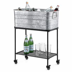 Wholesale Galvanized Double Beverage Tub with Stand Mobile Rolling Ice Bucket Cart Party <b>Drink</b> <b>Cooler</b> for Events and Catering - Product Image 3