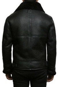 Wholesale <b>Men's</b> Casual Spring <b>Black</b> Sheepskin <b>Real</b> Leather Motorcycle Jacket Hood Zipper Closure High Quality Shearling Lining - Product Image 2