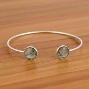 Bracelet manchette en agate mousse, argent sterling 925, ajustable, pierres précieuses, bijoux faits à la main, cadeau pour femme - Product Image 1