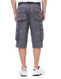 Shorts cargo 100 % coton pour homme, décontractés, d'été, pour la randonnée, taille élastique, décoration numérique vintage, couleur unie, longueur genou, tricotés - Product Image 4