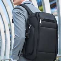 Sac à dos en polyester noir grande capacité avec port de chargement USB, fermeture éclair, unisexe, pour voyage et école