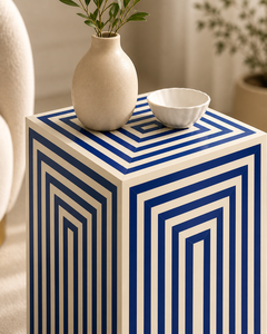 Blue White Resin Side <b>Table</b> <b>Cube</b> End <b>Table</b> Decorative Accent <b>Table</b> for Living Room Bedroom Hotel - Product Image 4