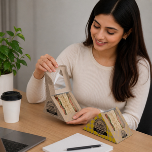 Disposable Biodegradable Kraft Paper Lunch <b>Box</b> | Printed Takeaway Fast Food Packaging Container for Sandwich <b>Burger</b> Meal <b>Box</b> - Product Image 4